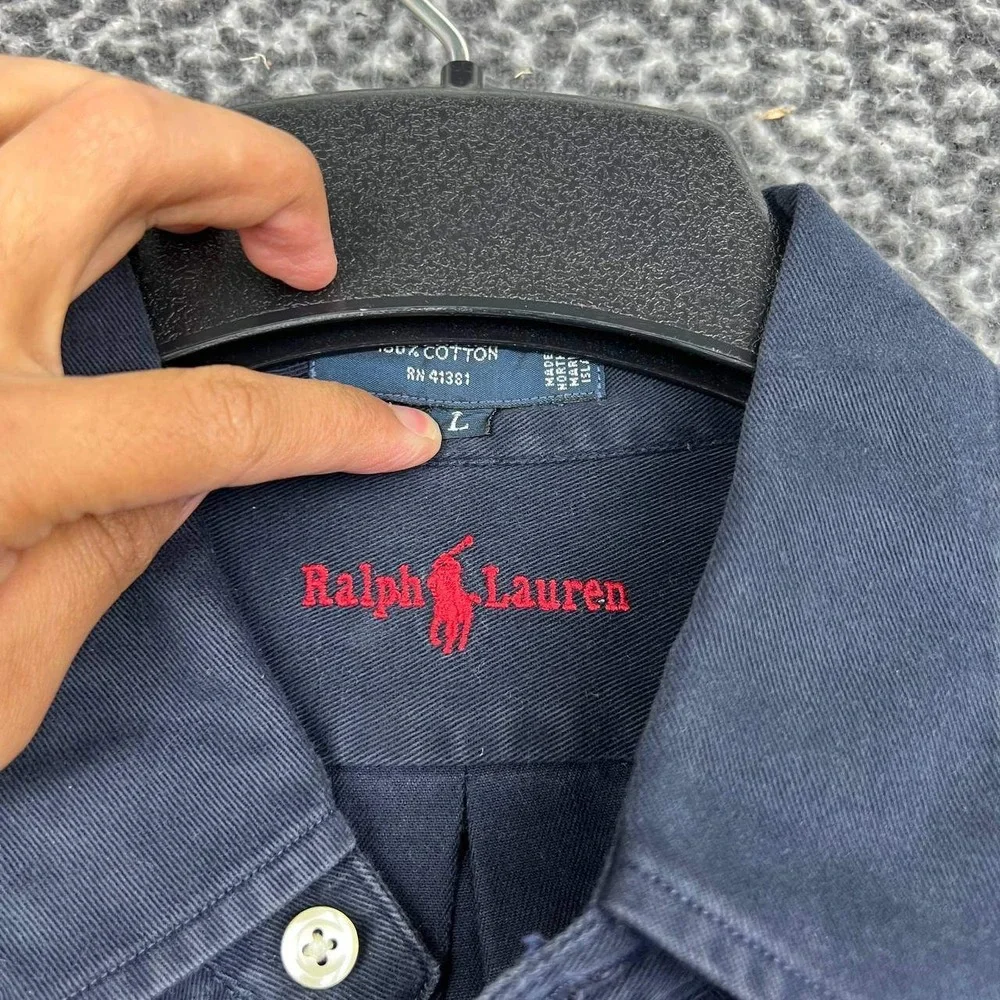 Ralph Lauren The Blaire Button Down Shirt Men Large Navy Blue Red Pony Cotton L - Picture 3 of 8
